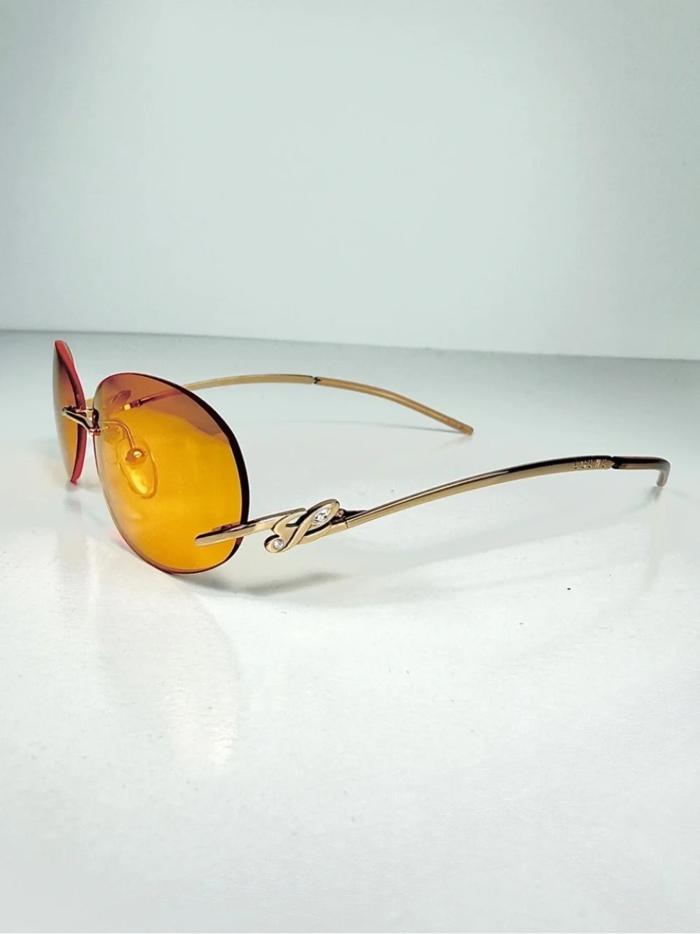 LOEWE SLW 124S Col 300X Deadstock Y2K Rimless Oval Sunglasses Orange Gold Set